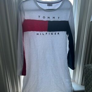 Tommy Hilfiger White Red and Navy Colorblock Long Sleeve Top